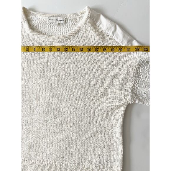 White Warren Sweater Women S White Lace Sleeves Boho Business Casual - Picture 4 of 9